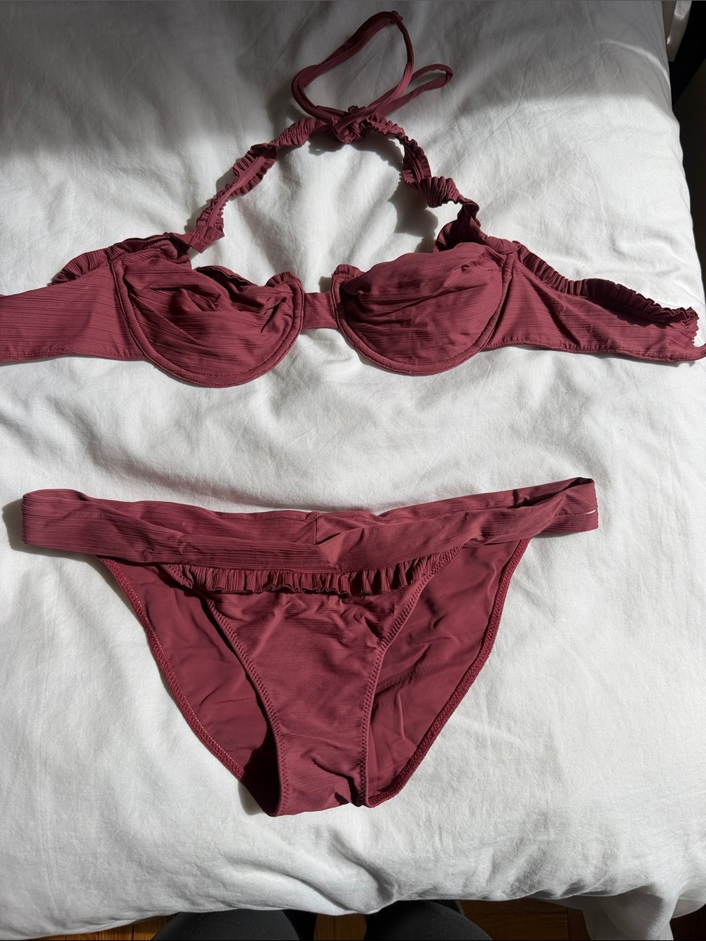 For Love and Lemons Ruched Underwire Bikini in Dusty Rose